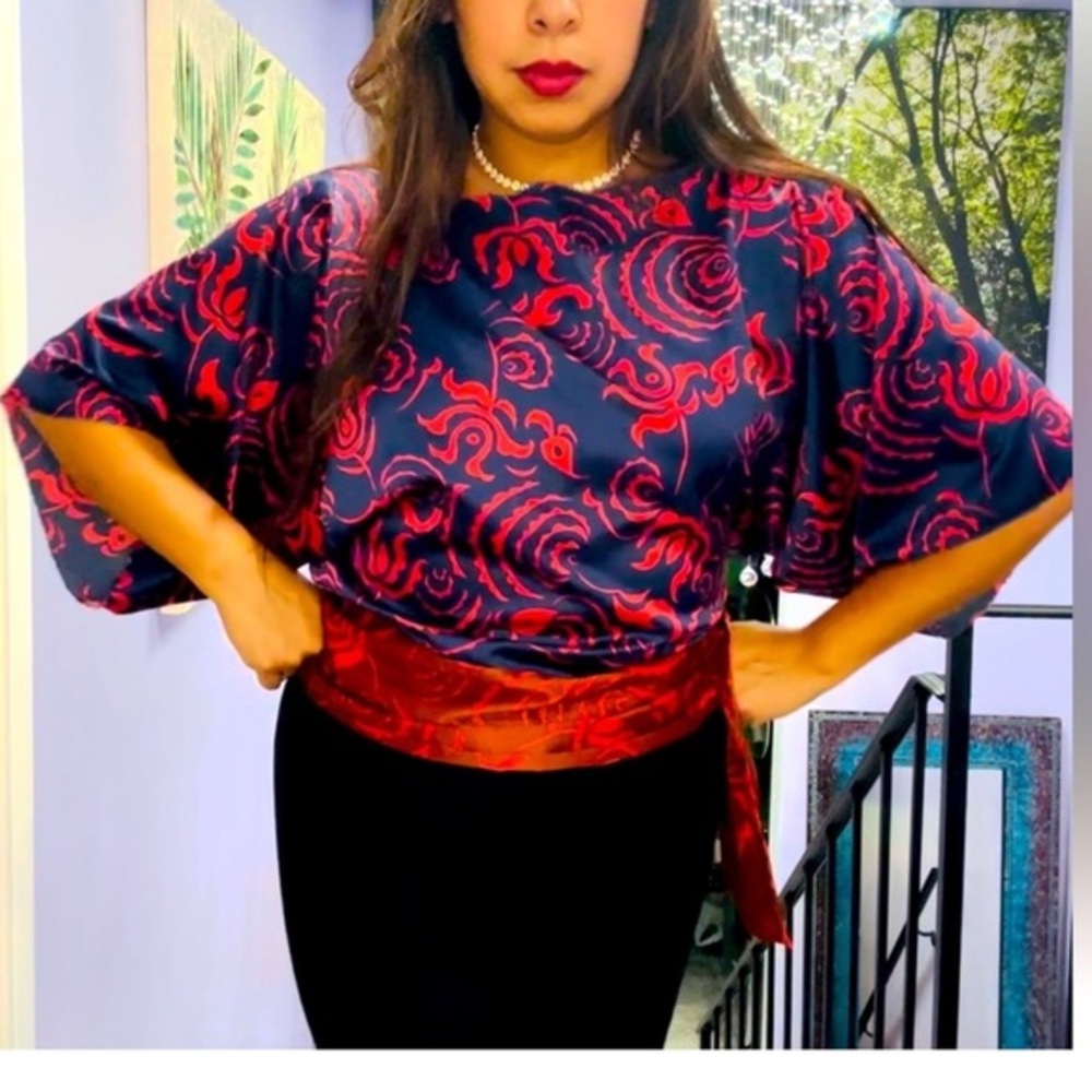 Floral silky wrap top